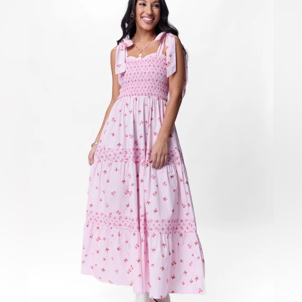 Pink Lily Smocked Pink Maxi Sundress size L
